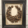 Lot 006 - Antique Victorian Human Hair Work Wreath In Rectangular Shadow Box With Gilt Inner Frame, Horseshoe Shaped Wreath, 16-1/2" x 19-1/2" x 4-3/8"