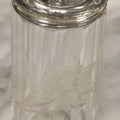 Lot 042 - Antique Etched Glass Powder Shaker With Sterling Silver Art Nouveau Repoussé Lid, Botanical Motif Cut Into Glass, Marked Sterling