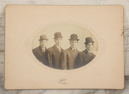 Lot 079 - Antique Boarded Photograph Of Three Men In Bowler Hats, Raisor, Photographer, Independence, Kansas
