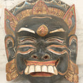 Lot 008 - Vintage Grinning Eastern Mask With Large White Teeth, Hand Carved Wood, Hand Painted, With Wire Hanger, Note Chips To Teeth