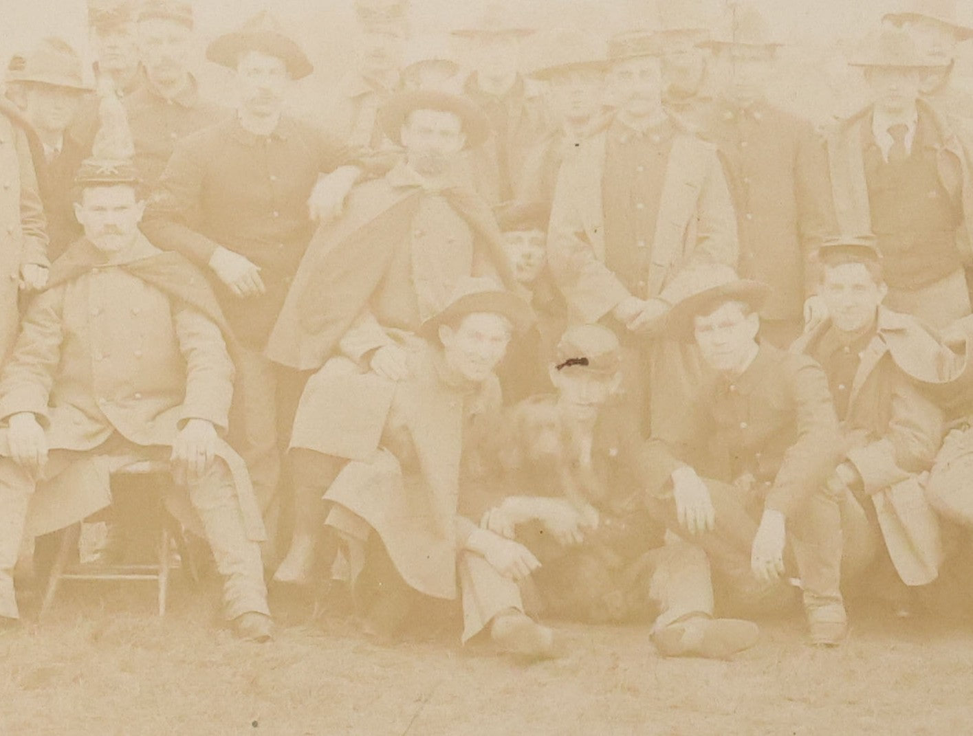 Lot 135 - Antique Boarded Photograph Of Grouping Of Soldiers Posing Beside Tents With Their Dog, Likely Civil War Era, Harry W. Brown Pictures And Picture Framers, Boston