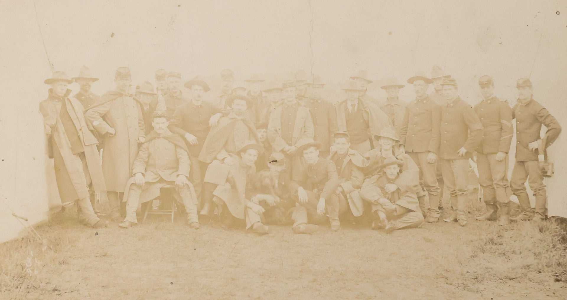 Lot 135 - Antique Boarded Photograph Of Grouping Of Soldiers Posing Beside Tents With Their Dog, Likely Civil War Era, Harry W. Brown Pictures And Picture Framers, Boston