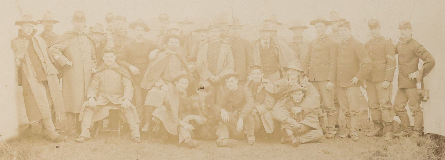 Lot 135 - Antique Boarded Photograph Of Grouping Of Soldiers Posing Beside Tents With Their Dog, Likely Civil War Era, Harry W. Brown Pictures And Picture Framers, Boston