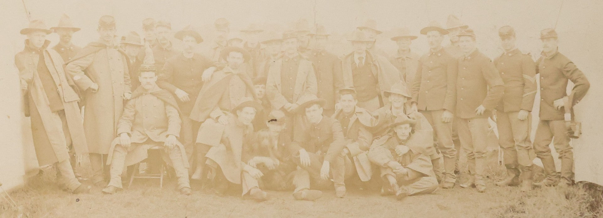 Lot 135 - Antique Boarded Photograph Of Grouping Of Soldiers Posing Beside Tents With Their Dog, Likely Civil War Era, Harry W. Brown Pictures And Picture Framers, Boston