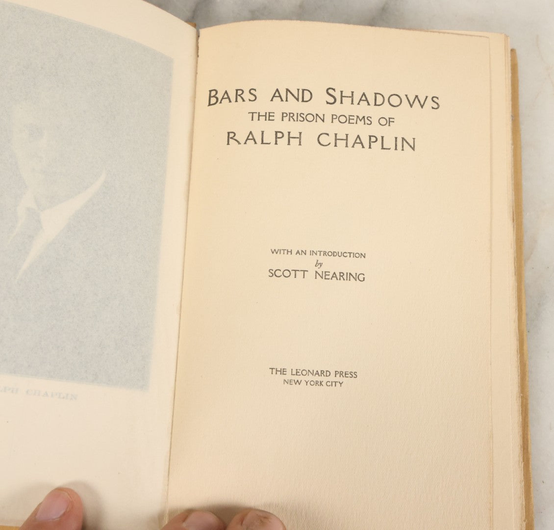 Lot 137 - "Bars And Shadows, The Prison Poems Of Ralph Chaplin", Copyright 1922 By Edith M. Chaplin, With Introduction By Scott Nearing