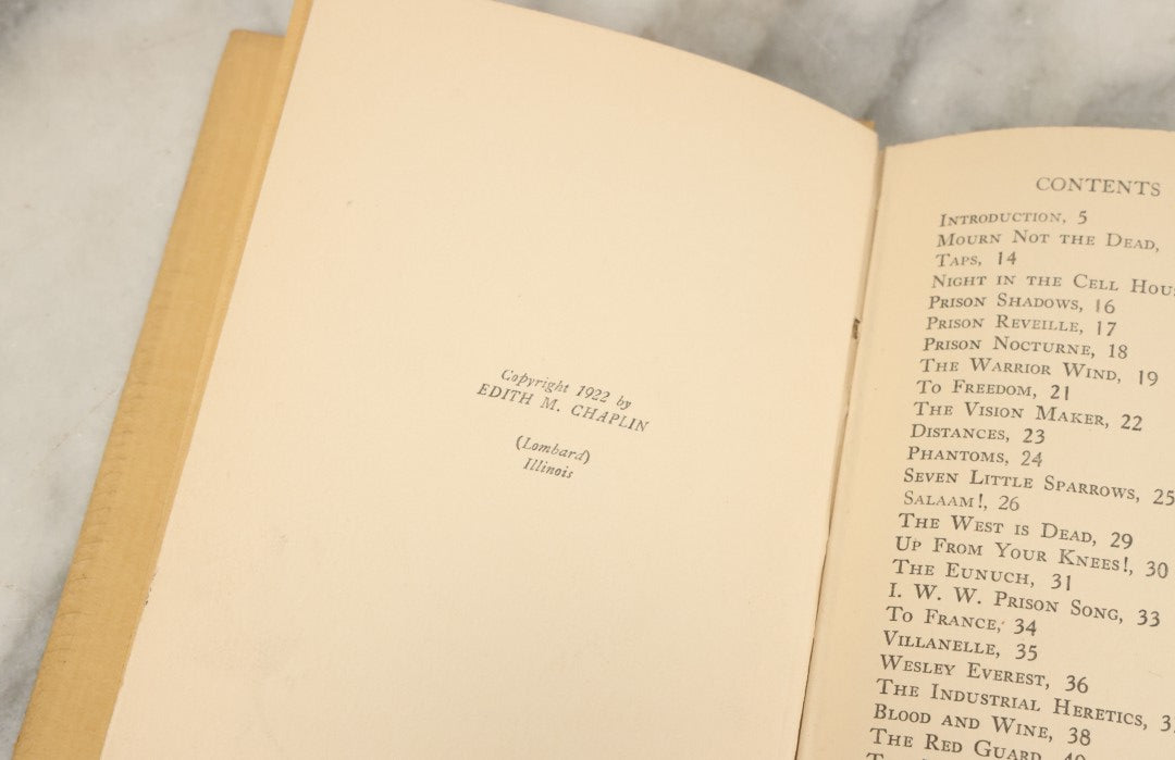 Lot 137 - "Bars And Shadows, The Prison Poems Of Ralph Chaplin", Copyright 1922 By Edith M. Chaplin, With Introduction By Scott Nearing