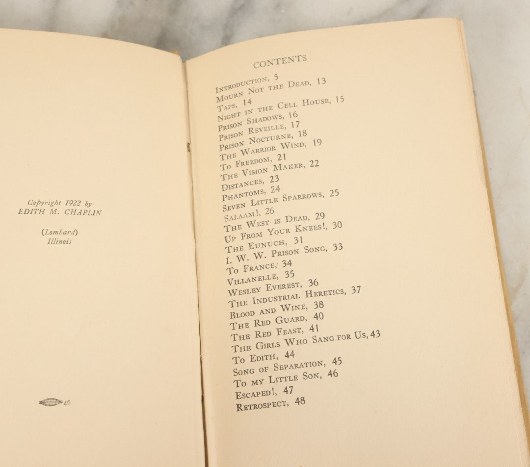 Lot 137 - "Bars And Shadows, The Prison Poems Of Ralph Chaplin", Copyright 1922 By Edith M. Chaplin, With Introduction By Scott Nearing