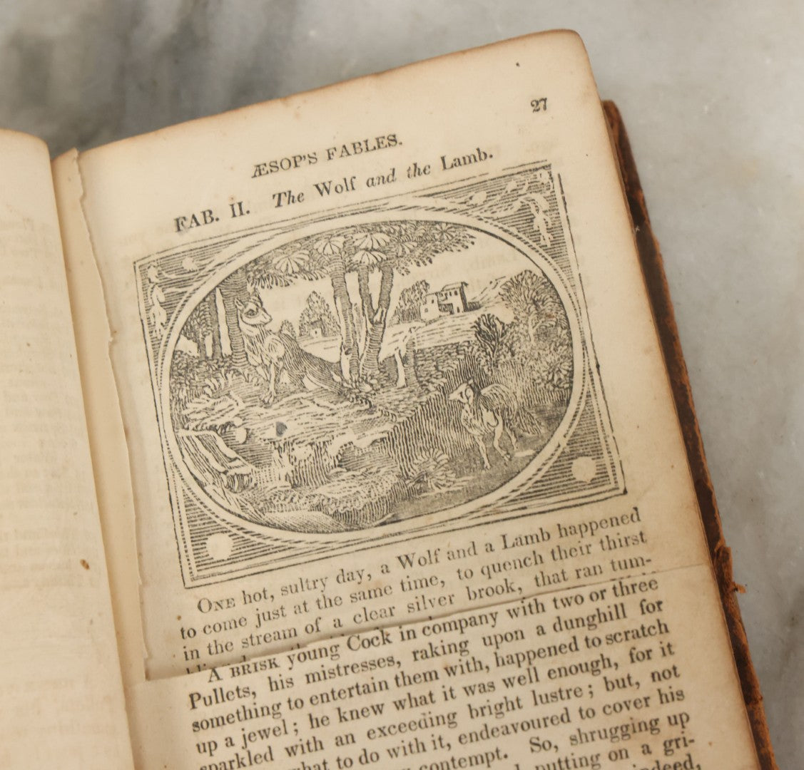 Lot 138 - "Aesop's Fables" Early 19th Century Fable Book Featuring Woodcut Engravings, Note Opening Pages Missing, Foxing Throughout