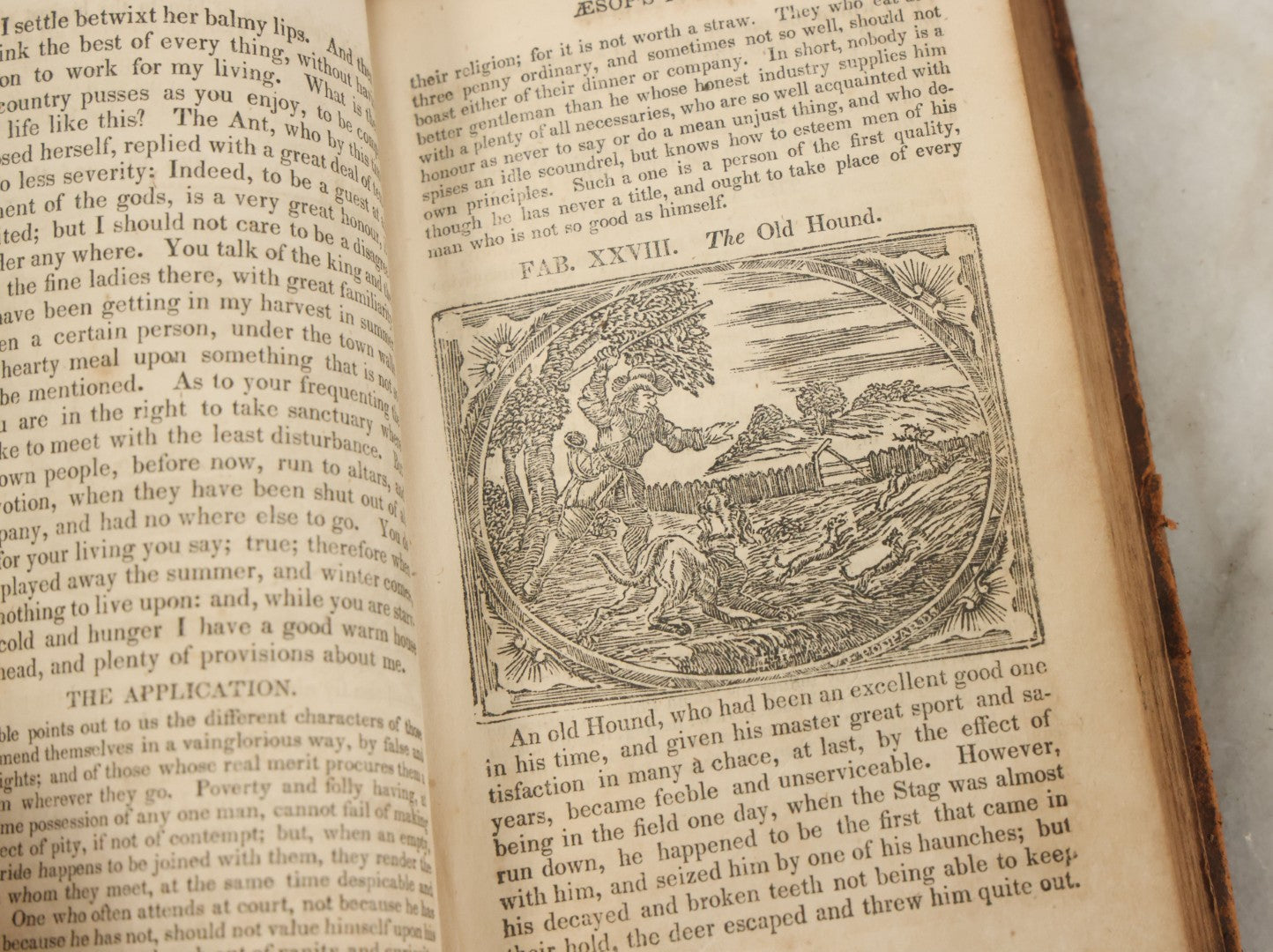 Lot 138 - "Aesop's Fables" Early 19th Century Fable Book Featuring Woodcut Engravings, Note Opening Pages Missing, Foxing Throughout
