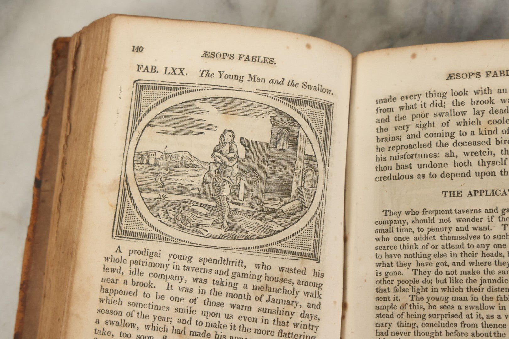 Lot 138 - "Aesop's Fables" Early 19th Century Fable Book Featuring Woodcut Engravings, Note Opening Pages Missing, Foxing Throughout