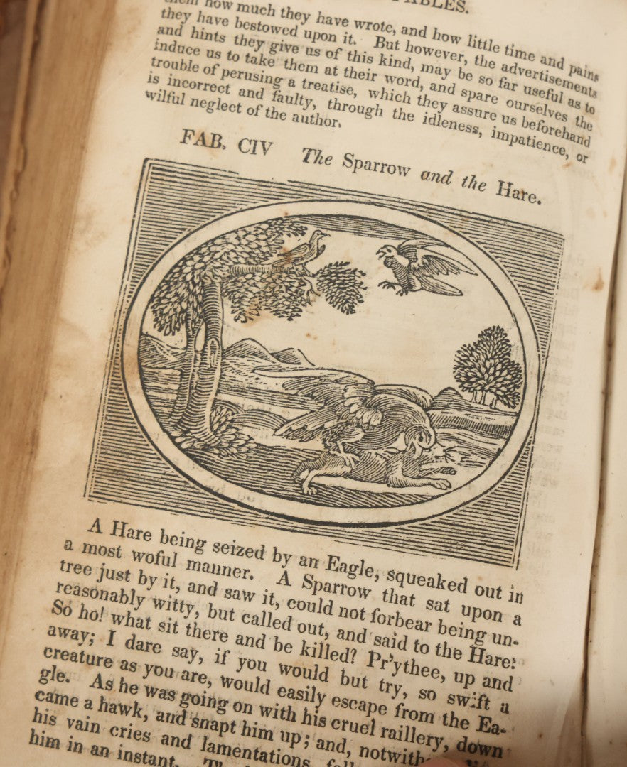 Lot 138 - "Aesop's Fables" Early 19th Century Fable Book Featuring Woodcut Engravings, Note Opening Pages Missing, Foxing Throughout