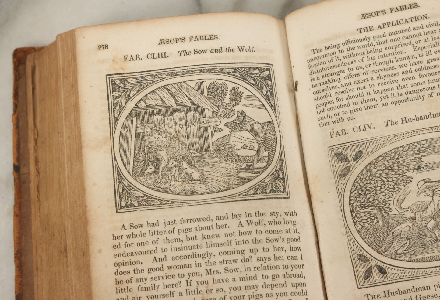 Lot 138 - "Aesop's Fables" Early 19th Century Fable Book Featuring Woodcut Engravings, Note Opening Pages Missing, Foxing Throughout