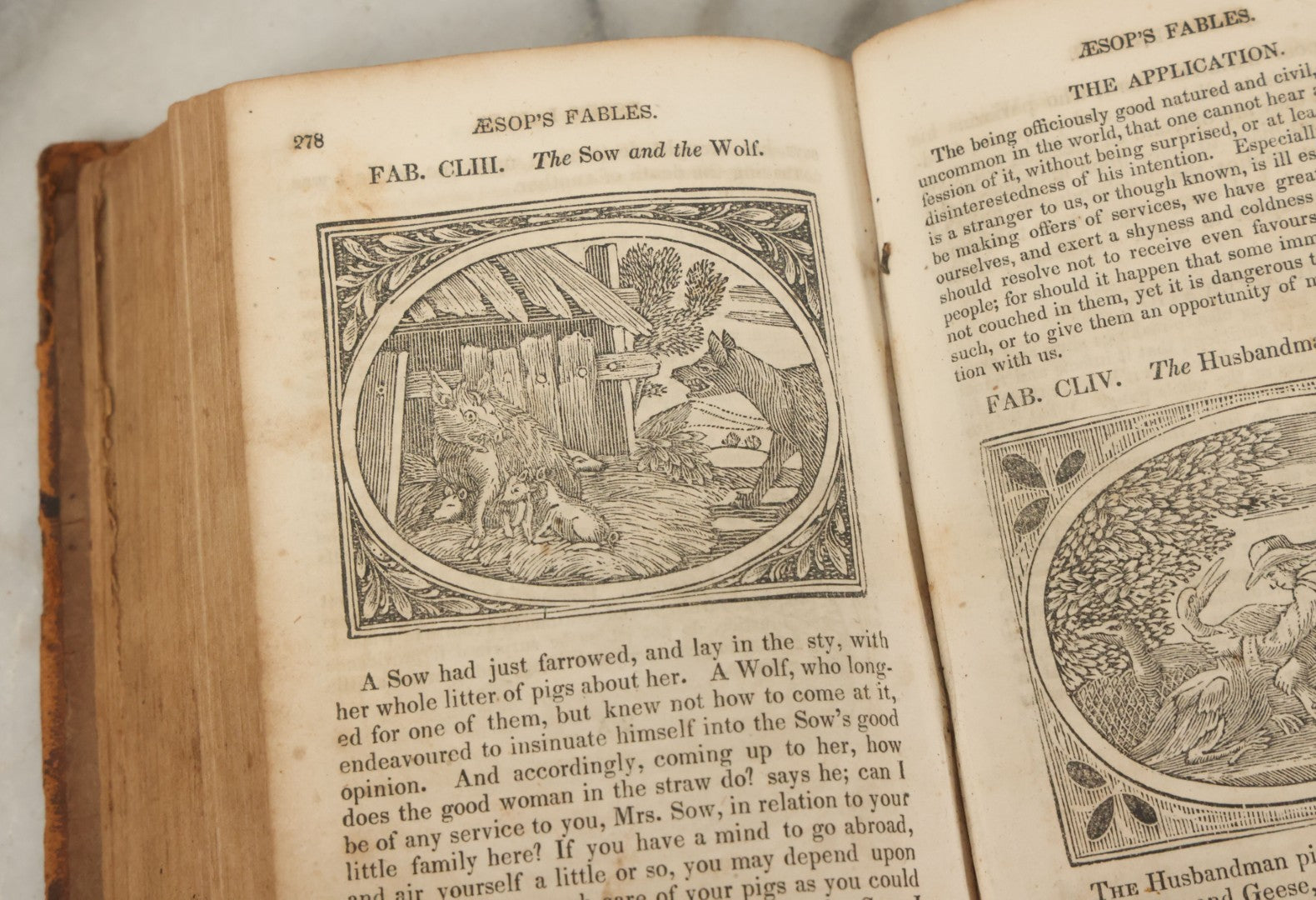 Lot 138 - "Aesop's Fables" Early 19th Century Fable Book Featuring Woodcut Engravings, Note Opening Pages Missing, Foxing Throughout