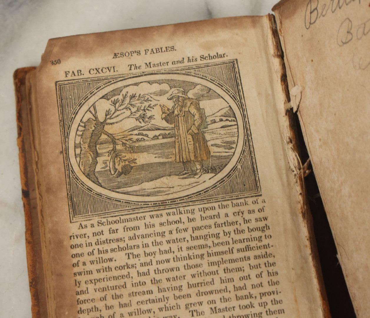 Lot 138 - "Aesop's Fables" Early 19th Century Fable Book Featuring Woodcut Engravings, Note Opening Pages Missing, Foxing Throughout