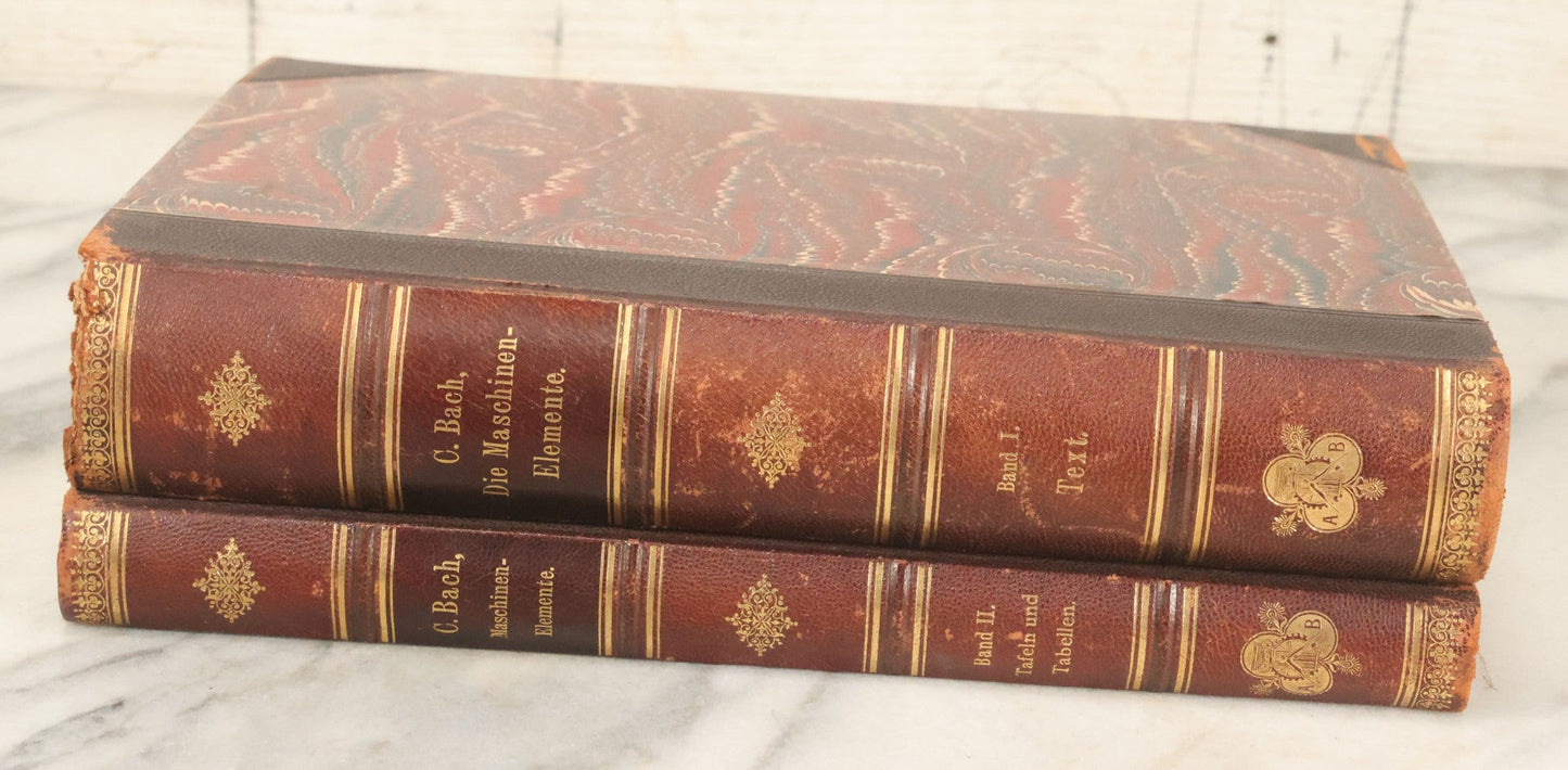 Lot 147 - "Die Maschinen-Elemente, Ihre Berechnung Und Konstruktion" (The Machine Elements, Their Calculation And Construction) By C. Bach, Two Volume Book Set, Illustrated, With Many Technical Illustrations In Second Volume, 1899