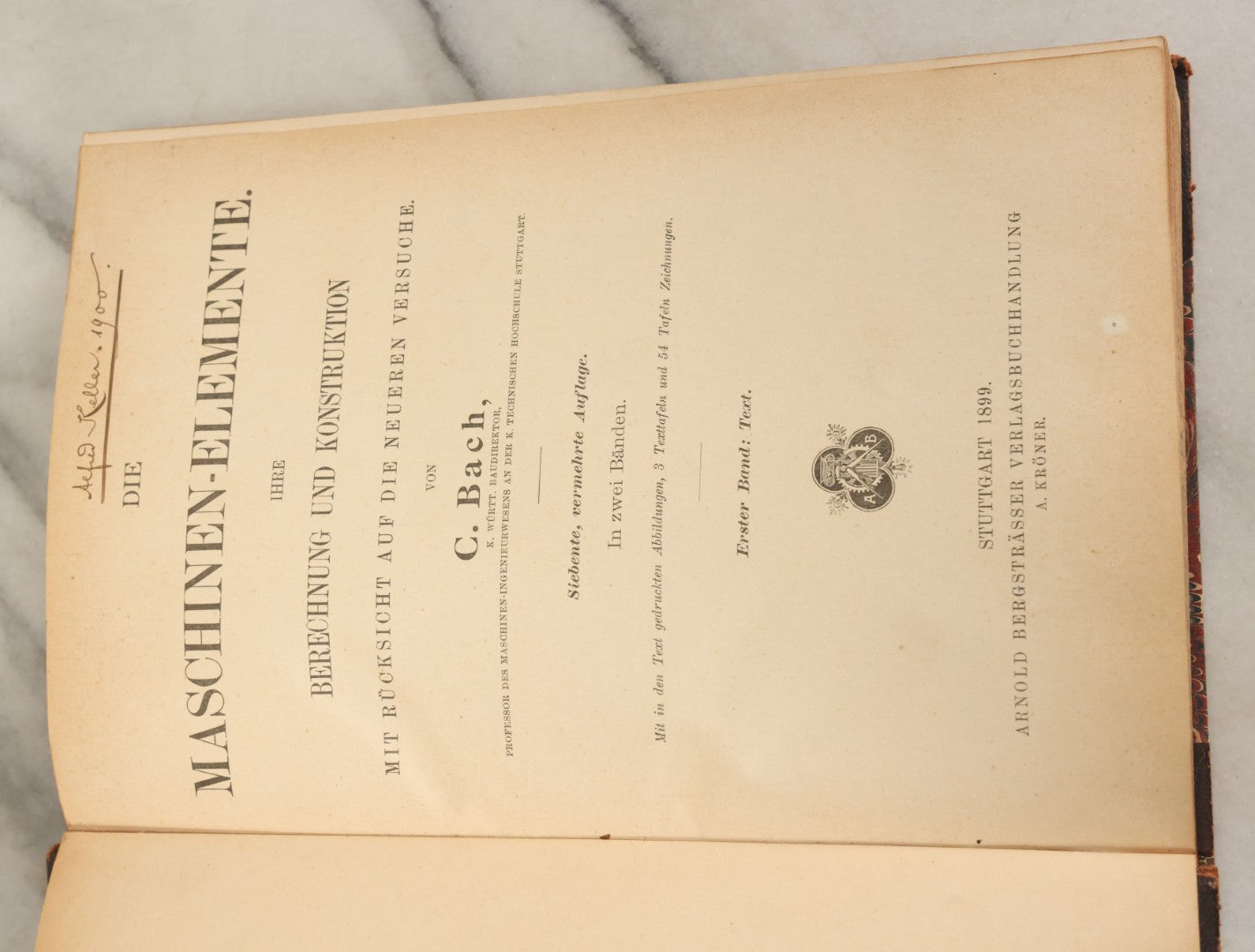 Lot 147 - "Die Maschinen-Elemente, Ihre Berechnung Und Konstruktion" (The Machine Elements, Their Calculation And Construction) By C. Bach, Two Volume Book Set, Illustrated, With Many Technical Illustrations In Second Volume, 1899