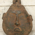 Lot 015 - Vintage Green Clay Eastern Mask With Rotund Face, Sad Expression, Faux-Patina Finish, With Wire Hanger