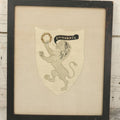 Lot 044 - Antique Embroidered Veritas And Emmanuel Coat Of Arms With Lion, Made In Leipzig Dresden Germany, 1898, Makers Name On Note On Verso, In Frame, 10-5/8" x 12-5/8"