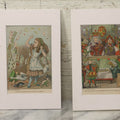 Lot 056 - Grouping Of Four Vintage Full Color Bookplates From Lewis Carroll's Alice In Wonderland, Including Alice, The Caterpillar, The Queen, And More, Matted And Shrink Wrapped
