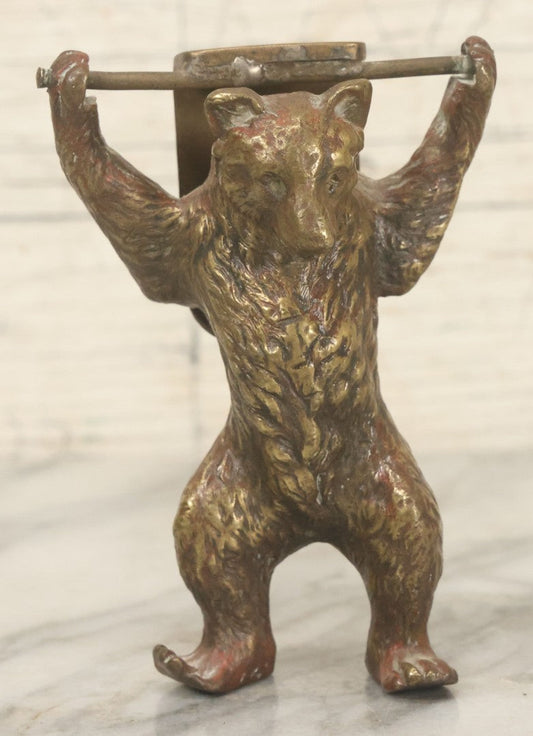 Lot 076 - Vintage Solid Brass Brown Bear Door Knocker With Remnants Of Old Paint And Tapered Mounting Holes, 4-3/8" Height
