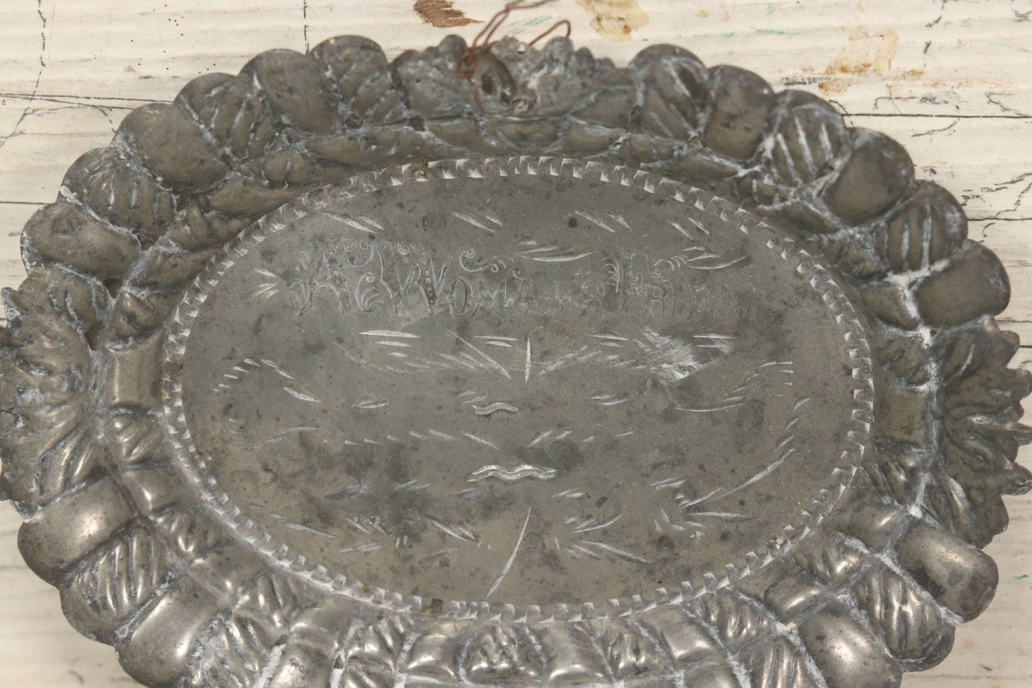 Lot 082 - Antique Silverplate Engraved Decorated Pin Dish, "A Woman's Friend", With Wire Hanger
