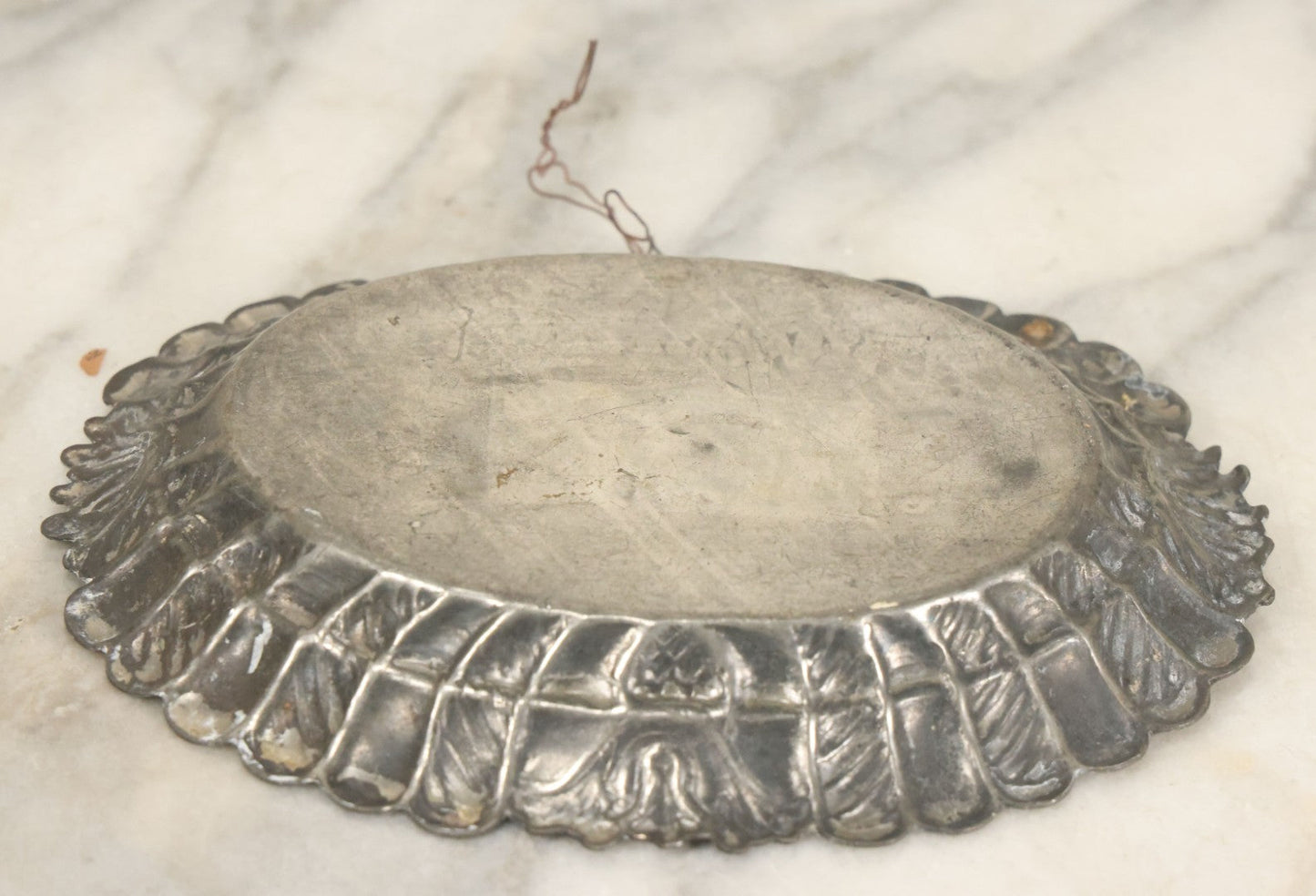 Lot 082 - Antique Silverplate Engraved Decorated Pin Dish, "A Woman's Friend", With Wire Hanger