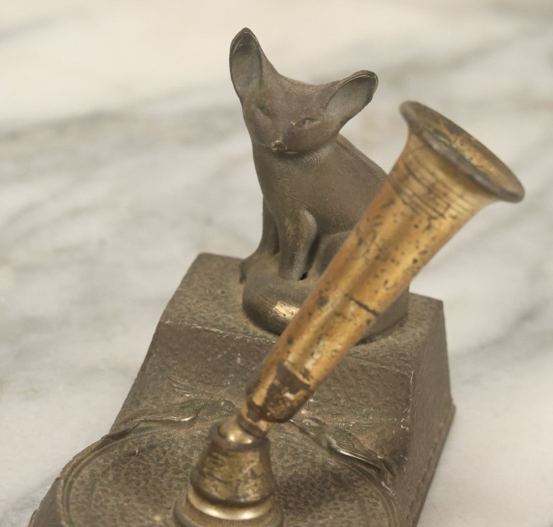 Lot 083 - Antique Figural Pen Rest With Fennec Fox Statue And Bird Motif, Made In Japan, Makers Mark On Bottom