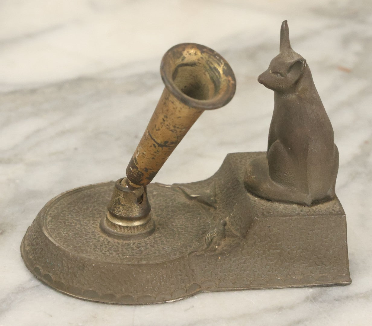 Lot 083 - Antique Figural Pen Rest With Fennec Fox Statue And Bird Motif, Made In Japan, Makers Mark On Bottom