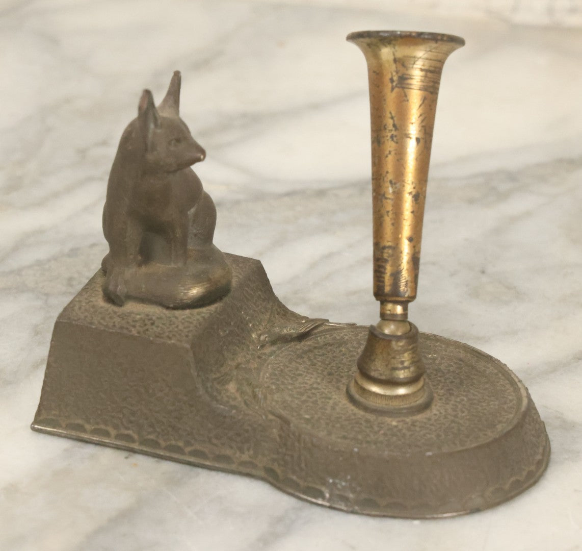 Lot 083 - Antique Figural Pen Rest With Fennec Fox Statue And Bird Motif, Made In Japan, Makers Mark On Bottom