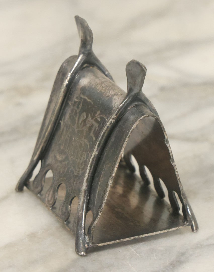 Lot 084 - Antique Silverplate Best Wishes, Good Luck Napkin Ring And Kniferest With Dual Wishbone Motif, By Wilcox Silverplate Co., Meriden, Connecticut, No. 4347, With Monogram On Back