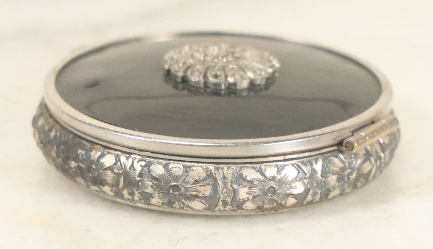 Lot 090 - Vintage Silverplate Compact With Floral Motif Edge And M.P. Monogram On Verso