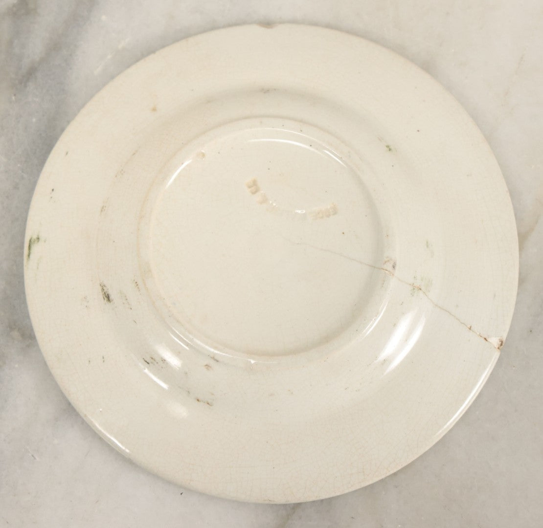 Lot 092 - Antique Transferware Child's Alphabet Plate With Locomotive Railroad Design, Makers Mark On Verso, Note Severe Crack