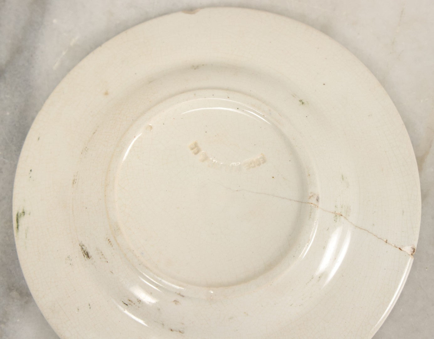 Lot 092 - Antique Transferware Child's Alphabet Plate With Locomotive Railroad Design, Makers Mark On Verso, Note Severe Crack