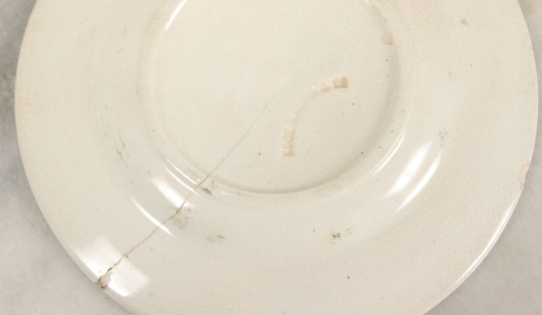 Lot 092 - Antique Transferware Child's Alphabet Plate With Locomotive Railroad Design, Makers Mark On Verso, Note Severe Crack