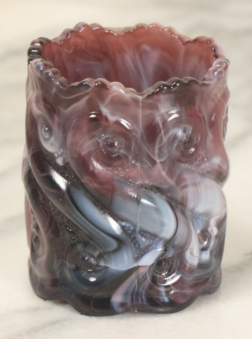 Lot 096 - Vintage Purple And White Swirl Slag Glass Toothpick Holder