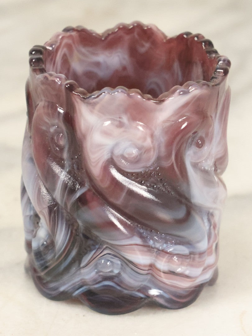 Lot 096 - Vintage Purple And White Swirl Slag Glass Toothpick Holder