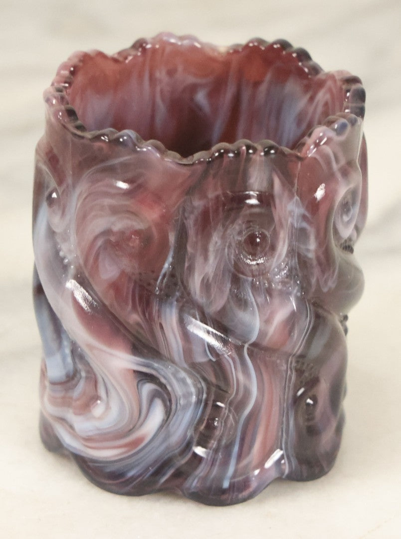 Lot 096 - Vintage Purple And White Swirl Slag Glass Toothpick Holder