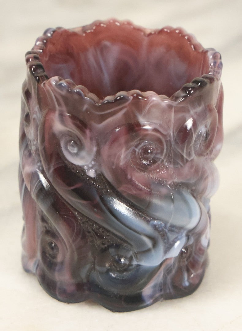 Lot 096 - Vintage Purple And White Swirl Slag Glass Toothpick Holder