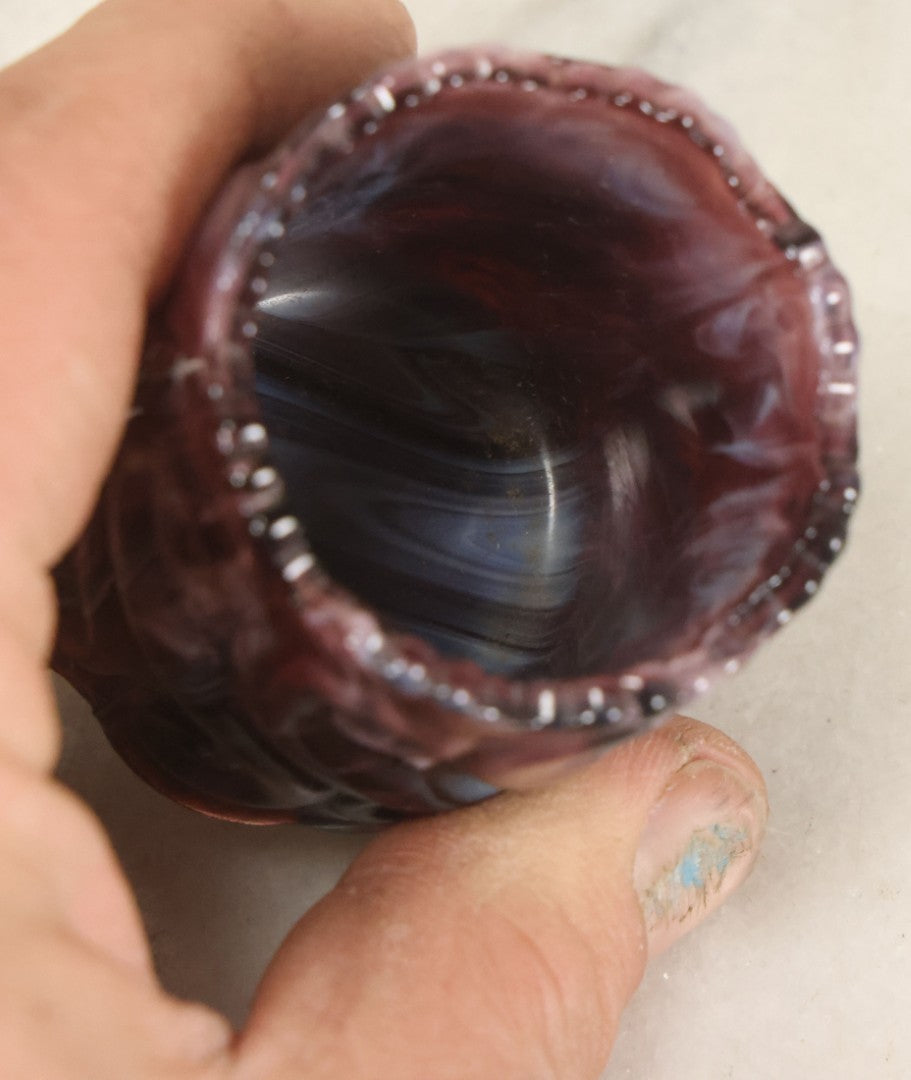 Lot 096 - Vintage Purple And White Swirl Slag Glass Toothpick Holder