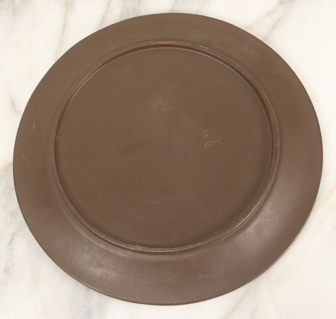 Lot 097 - Vintage Brown Painted Clay Plate With Branch And Leaf Forest Motif, Marking On Verso