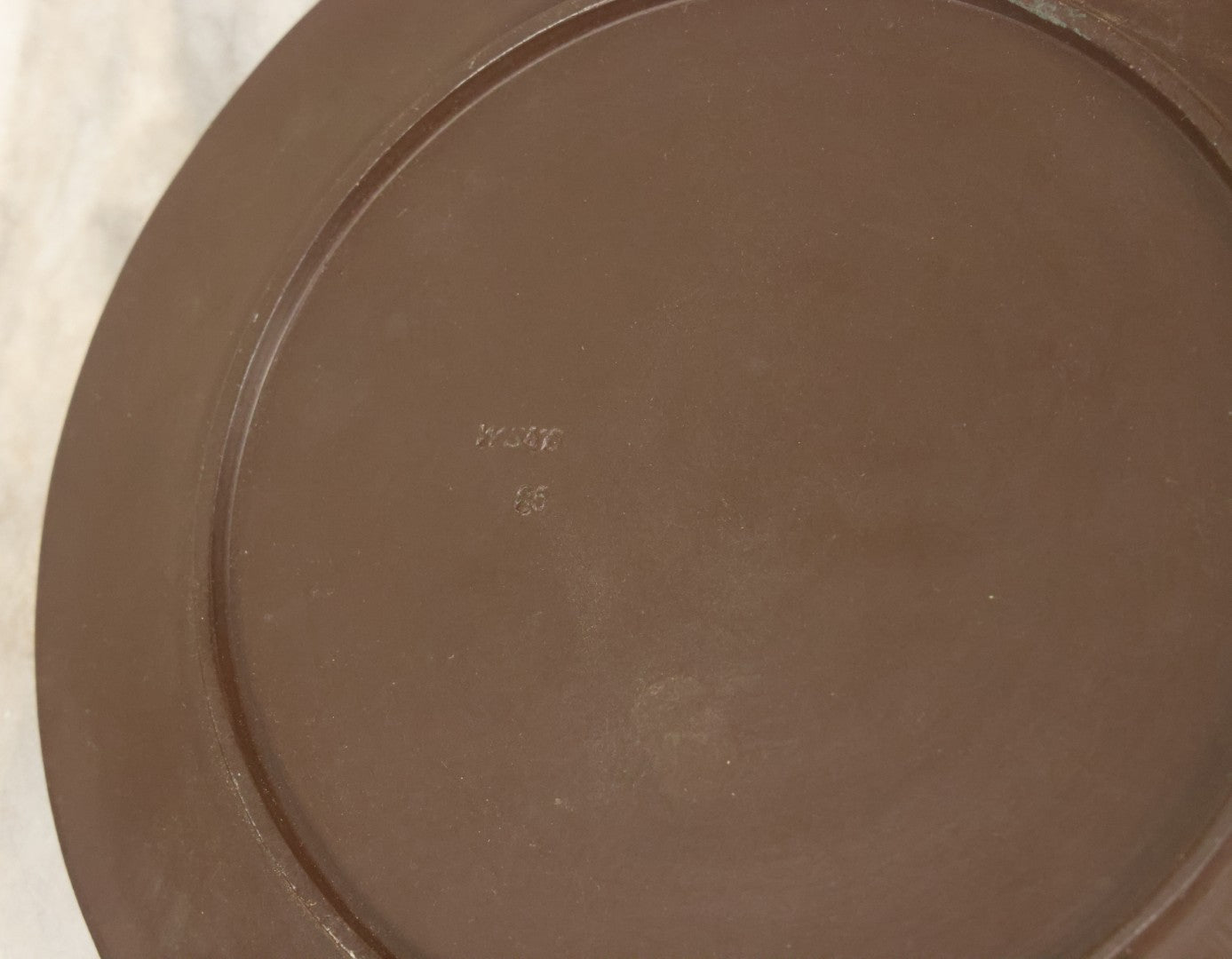 Lot 097 - Vintage Brown Painted Clay Plate With Branch And Leaf Forest Motif, Marking On Verso