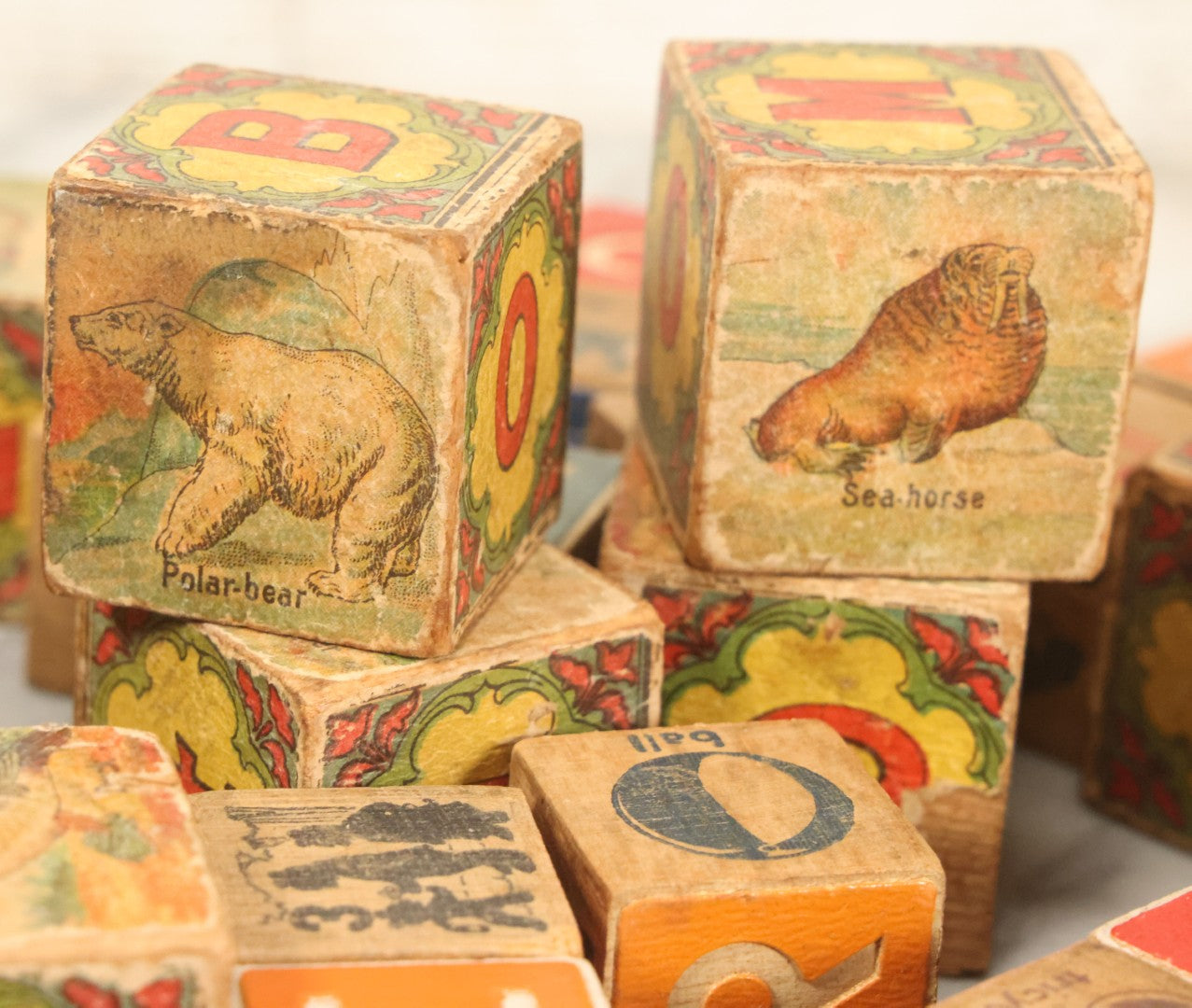 Lot 098 - Mixed Vintage Grouping Of 30+ Wooden Alphabet Blocks, Some With Animal Lithographs, Etc.