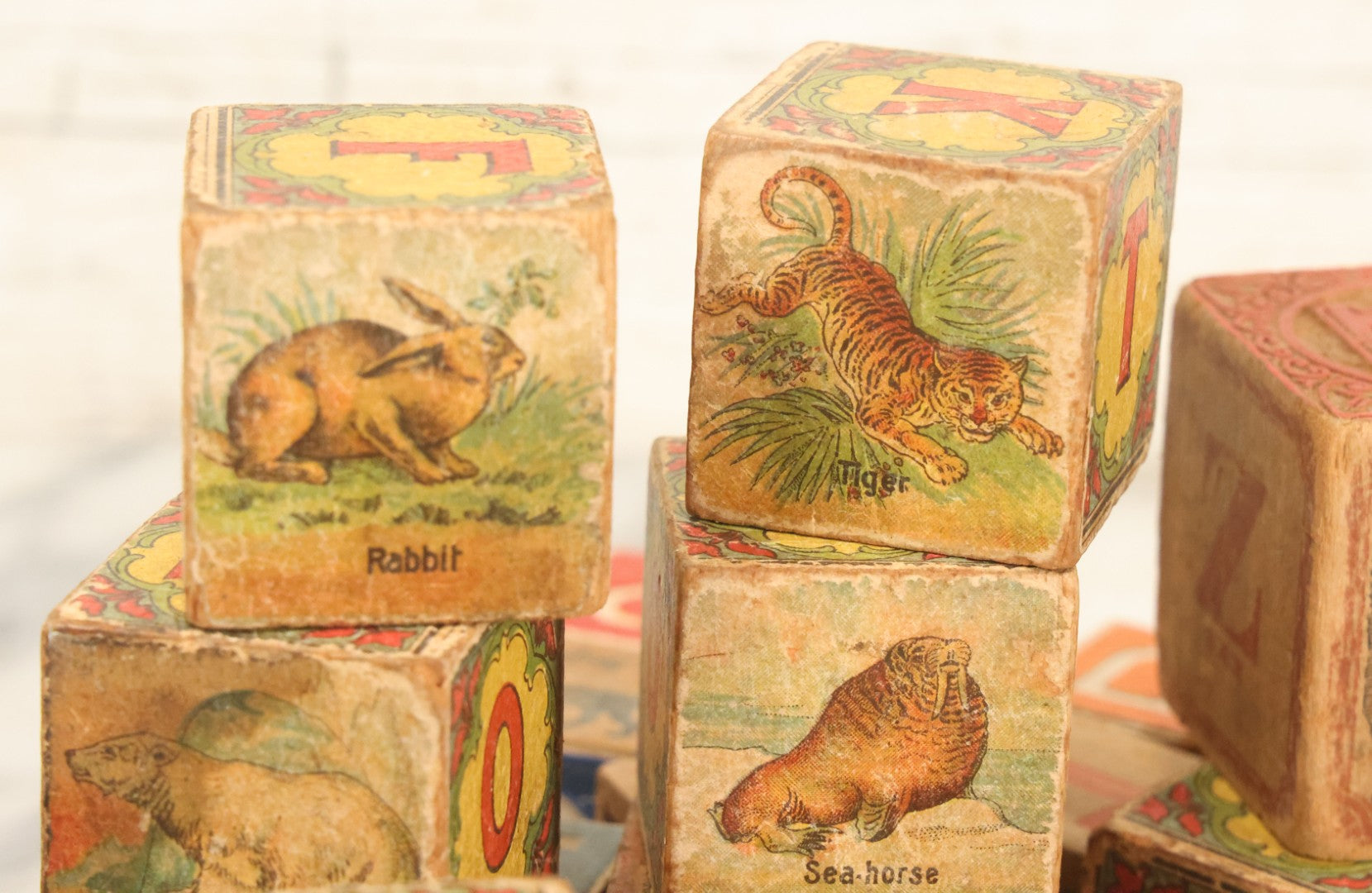 Lot 098 - Mixed Vintage Grouping Of 30+ Wooden Alphabet Blocks, Some With Animal Lithographs, Etc.