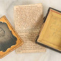 Lot 099 - Antique 1/9th Plate Ambrotype Photograph In Half Leatherette Union Case, Identified As Mary Caroline Patch With Advice Column Clipping From The Portland Transcript, Signed Ms. Polly Patch, As Found