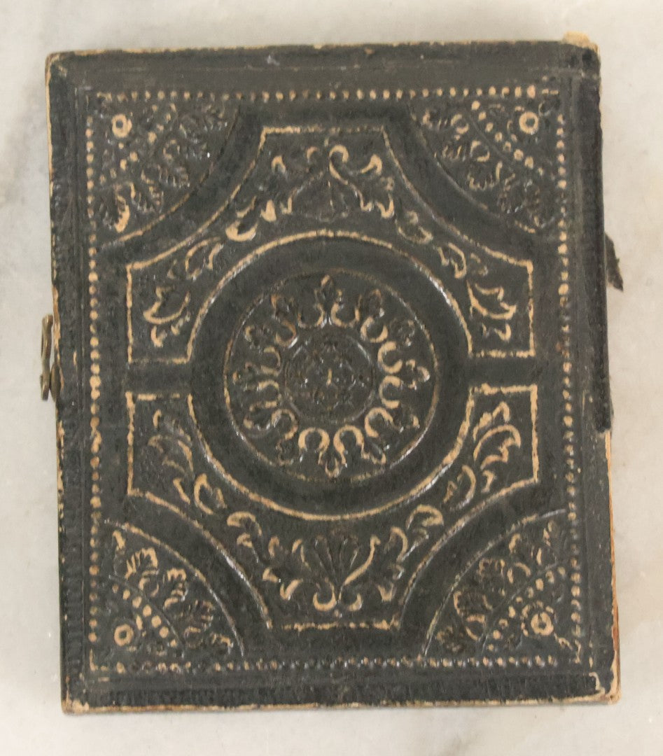 Lot 099 - Antique 1/9th Plate Ambrotype Photograph In Half Leatherette Union Case, Identified As Mary Caroline Patch With Advice Column Clipping From The Portland Transcript, Signed Ms. Polly Patch, As Found