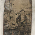 Lot 118 - Single Antique Tintype Photograph Of Young Boy And Young Girl, Pictured On Adirondack Branch Bench Outdoors