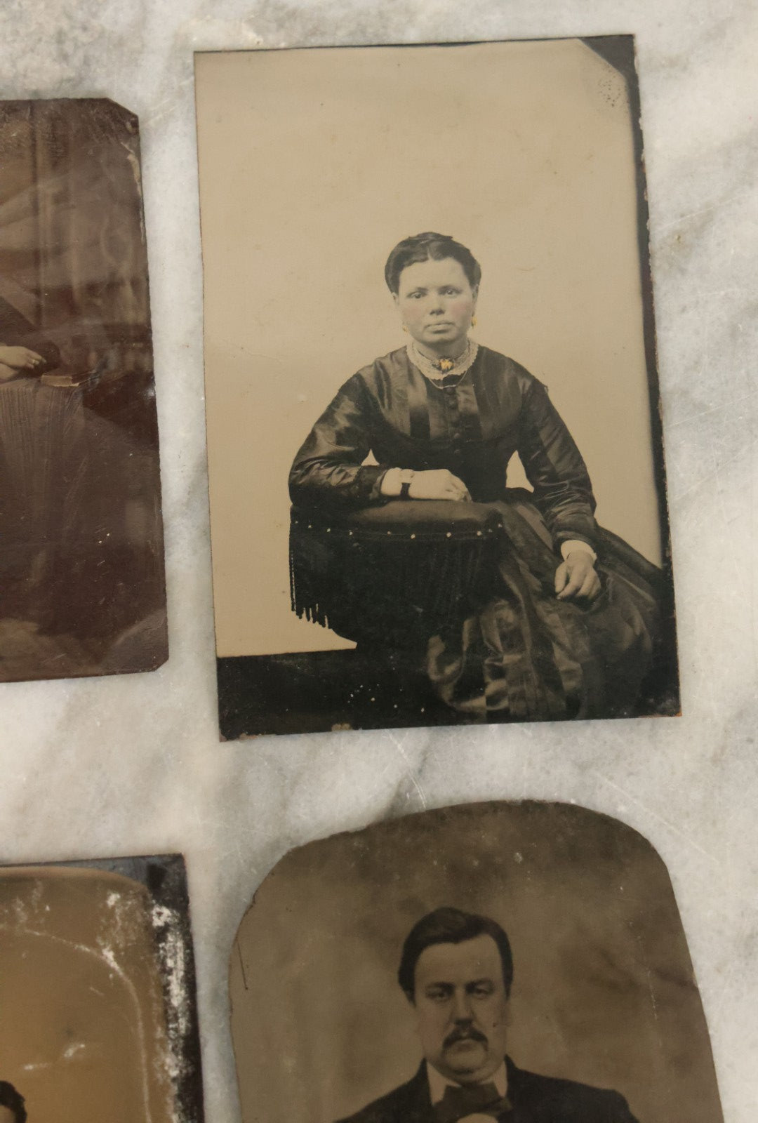 Lot 119 - Grouping Of 12 Antique Tintype Photographs Of Men And Women, Including Elderly Man With Long White Beard And Woman With Gold Jewelry