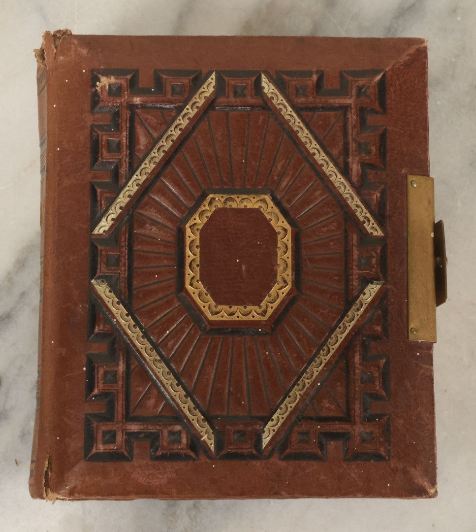 Lot 122 - Antique Cabinet Card And Tintype Family Photo Album, 10 C.D.V. Photos, 10 Tintypes, 4 Illustrated Album Filler Cards, Including Tintype Of Grandma Sherman In Mourning And C.D.V. Of Twin Girls