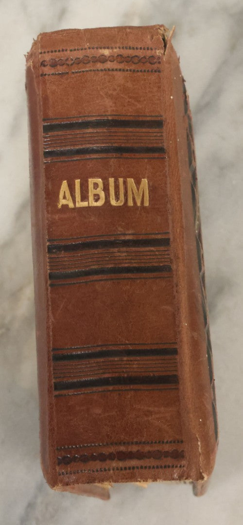 Lot 122 - Antique Cabinet Card And Tintype Family Photo Album, 10 C.D.V. Photos, 10 Tintypes, 4 Illustrated Album Filler Cards, Including Tintype Of Grandma Sherman In Mourning And C.D.V. Of Twin Girls