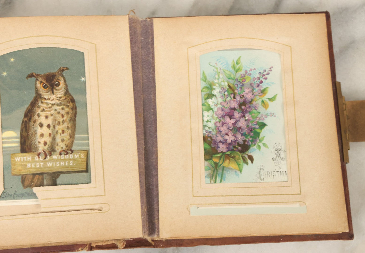 Lot 122 - Antique Cabinet Card And Tintype Family Photo Album, 10 C.D.V. Photos, 10 Tintypes, 4 Illustrated Album Filler Cards, Including Tintype Of Grandma Sherman In Mourning And C.D.V. Of Twin Girls